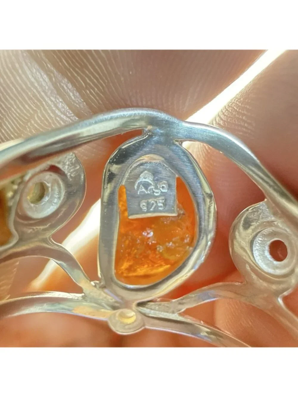 JTV Sterling Silver Ring Opal Mandarin Orange Garnet 925 Artisan Sz 9 Organic